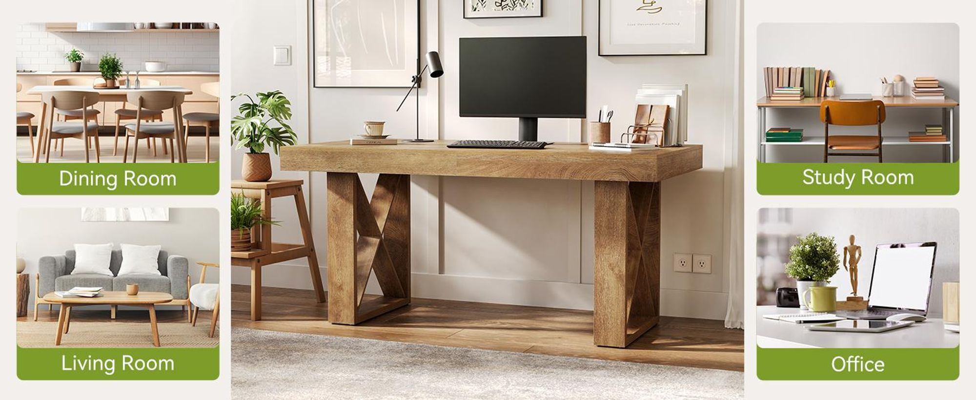 Tribesigns Schreibtisch, 160 x 80 x 75 cm, PC Tisch, schlichtes Design mit dickem Holz, Büroschreibtisch Arbeitszimmer, Rustikales Braun