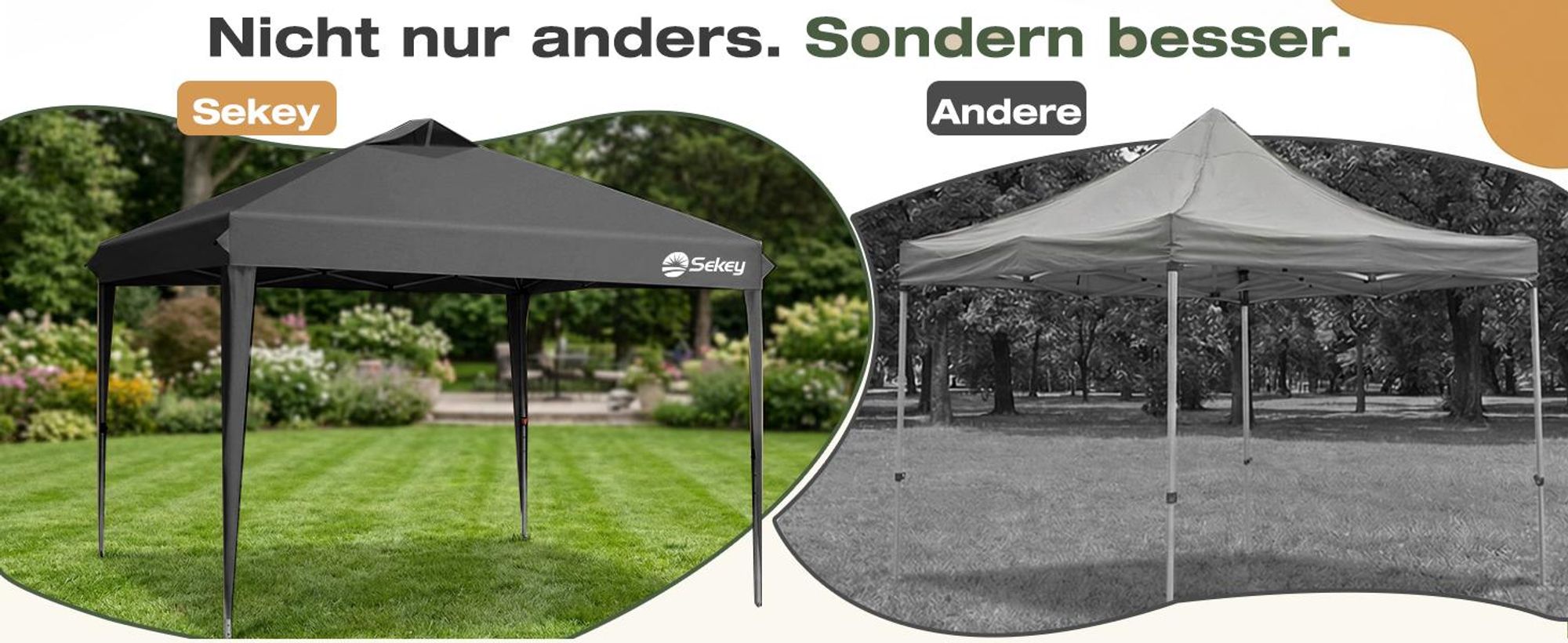 Sekey Faltpavillon 3x3 m, wasserdicht, UV-Schutz 50+, belüftet, 3 Höhen, stabil & windfest