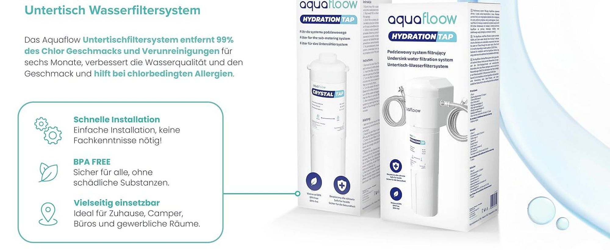 AquaFloow Edelstahl Küchenarmatur mit Wasserfilter Anschluss 360° drehbar Silber