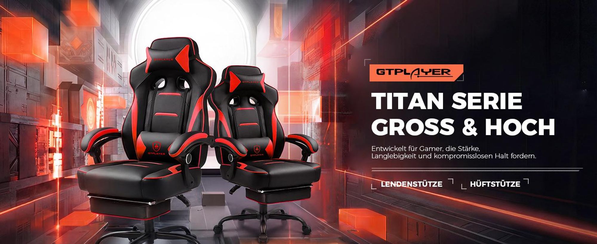 GTPLAYER Gaming Stuhl mit Fußstütze, Ergonomischer Bürostuhl 150kg, Gaming Sessel mit Lendenwirbelstütze Kopfstütze, Höhenverstellbarer Computerstuhl