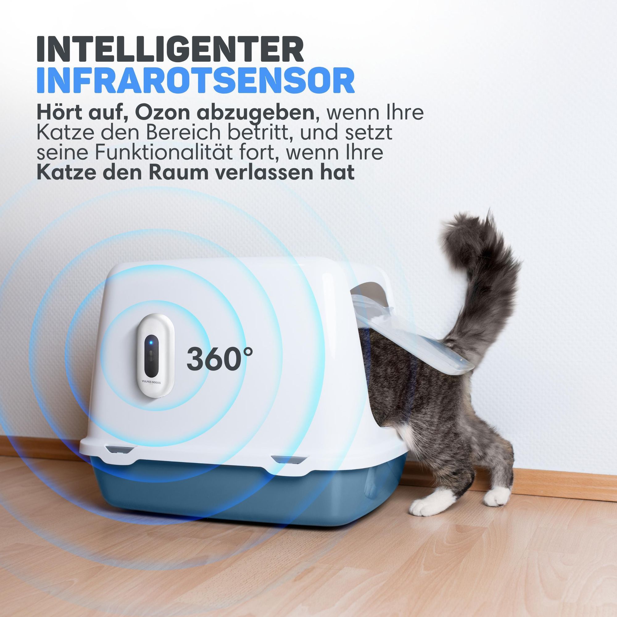 Vulpes Goods® atzentoilette Geruchsentferner, Katzenklo-Geruchsentferner, Air Eliminator, Aktiver Sauerstoff, Ozon & Ionen, Für alle Katzenstreu, Weiß