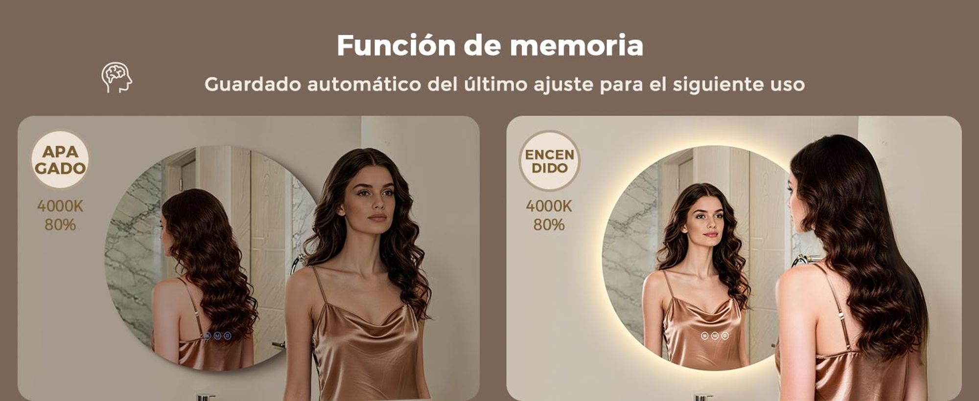 Espejo baño con luz LED redondo 70 cm S'AFIELINA, espejos de baño con led, espejo con luz baño, antivaho, regulable, 3 tonos de luz, memoria, IP65