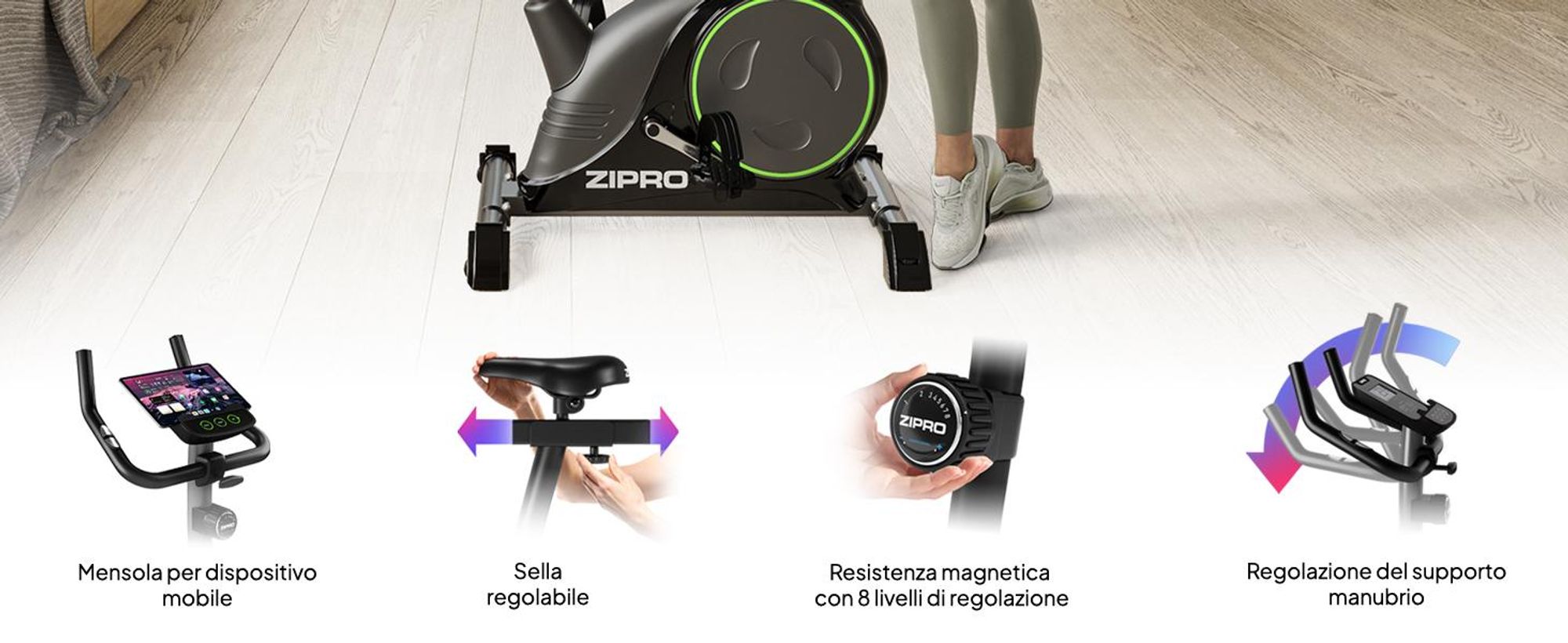 Zipro Nitro Magnetic Exercise Bike | Display LCD | Fitness Bike 8 Livelli di Resistenza | Cyclette, Ergometro, Bicicletta, Pieghevole,