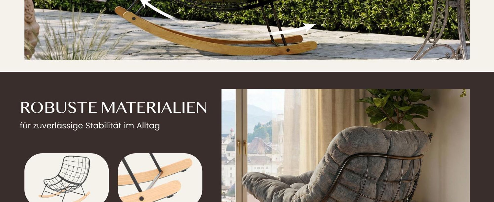 FLEXISPOT Schaukelsessel Outdoor, Gartenliege & Loungesessel mit Kissen, stabilem Metallrahmen, ideal für Balkon, Terrasse, Garten & Wohnzimmer, Grau