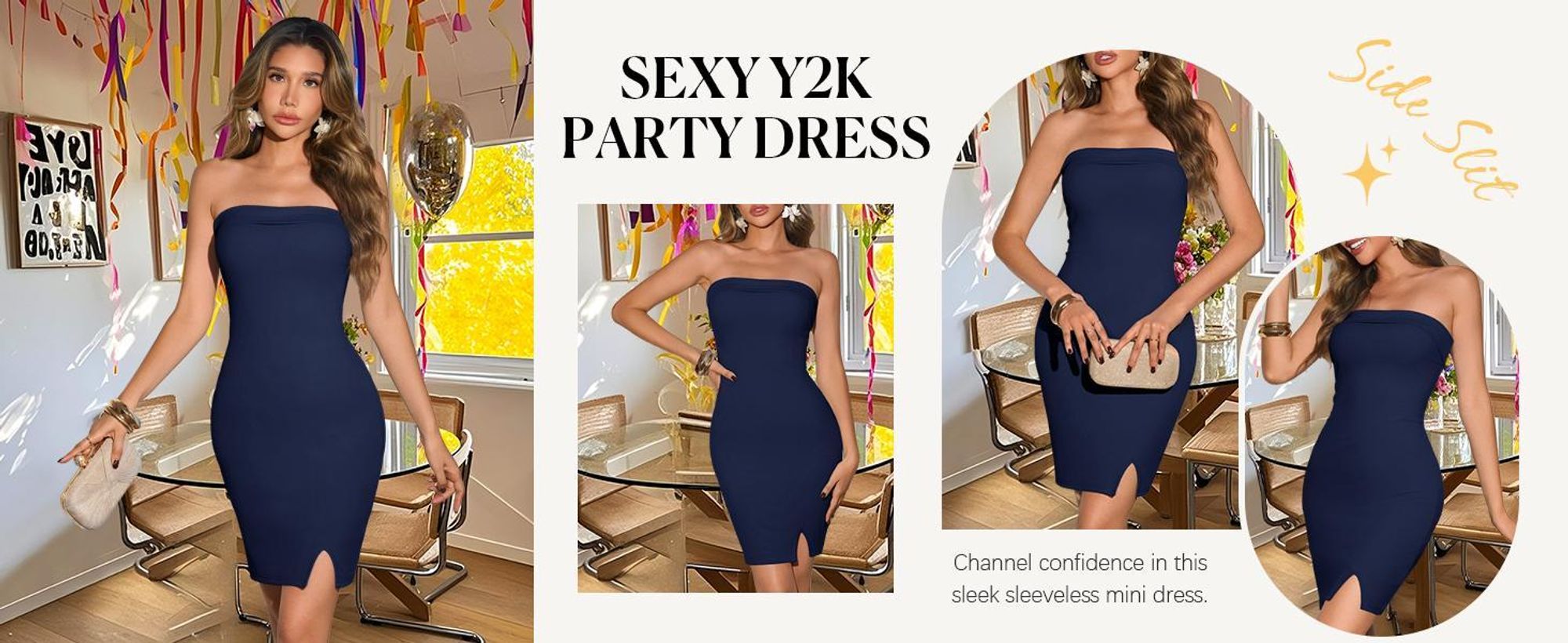 Trägerloses, figurbetontes Minikleid für Damen, geeignet für Hochzeitsgäste.