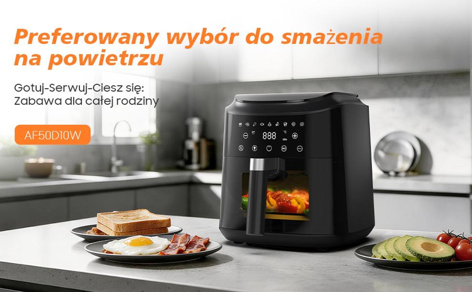 Frytkownica beztłuszczowa 6L Airfryer, 9 programów, 40–200 °C, funkcja podgrzewania, okno podglądu, powłoka nieprzywierająca, 1650 W, Czarny
