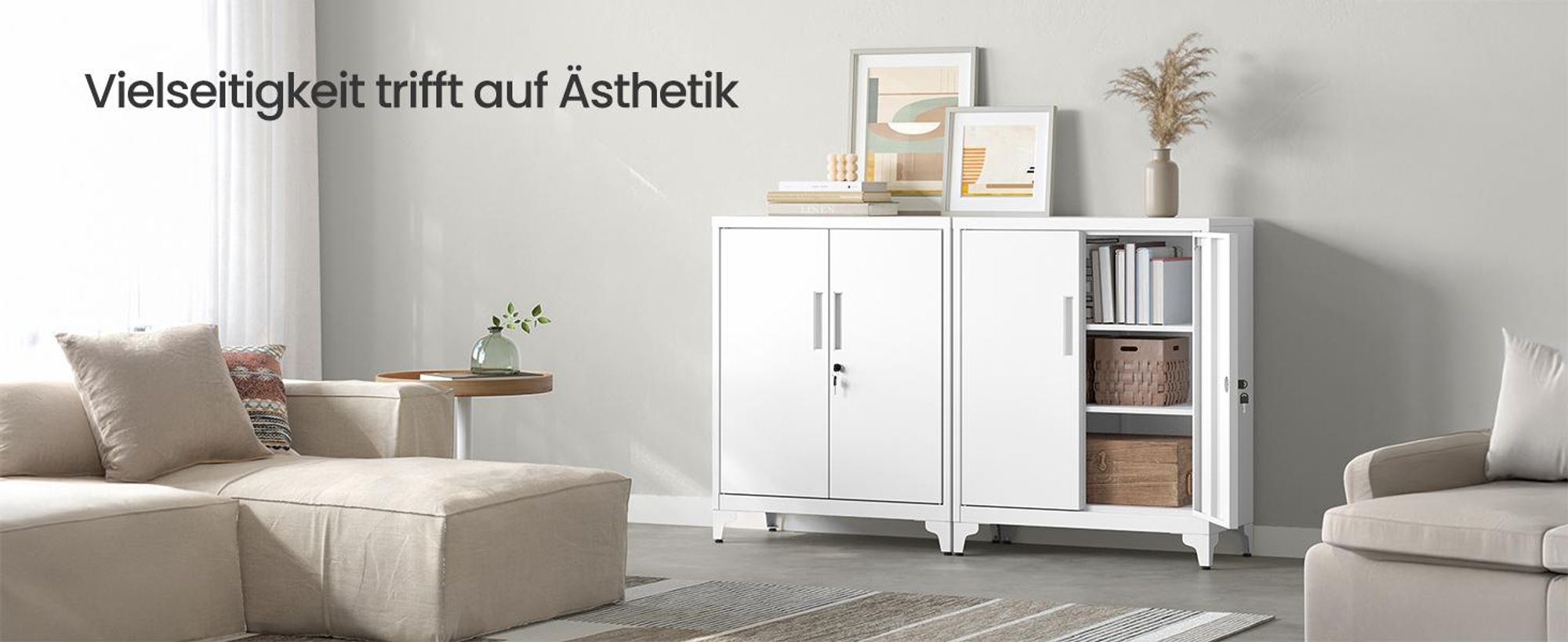 SONGMICS Aktenschrank, Mehrzweckschrank, Büroschrank mit 2 Türen, Schrank abschließbar, aus Stahl Mattweiß