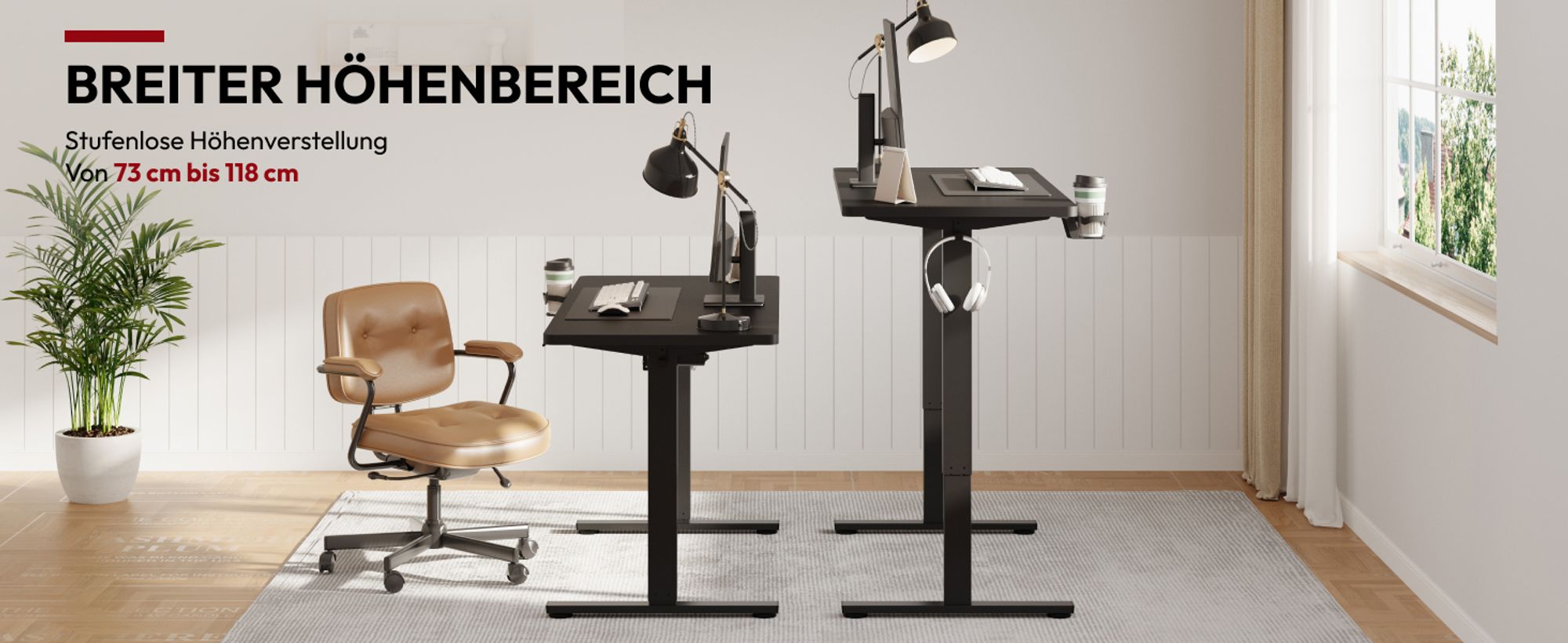 SANODESK Höhenverstellbarer Schreibtisch elektrisch 4 Memory-Funktion Antikollisionsschutz, 70kg Tragkraft, mit Haken und Ablagebox 110x54cm(Schwarz)