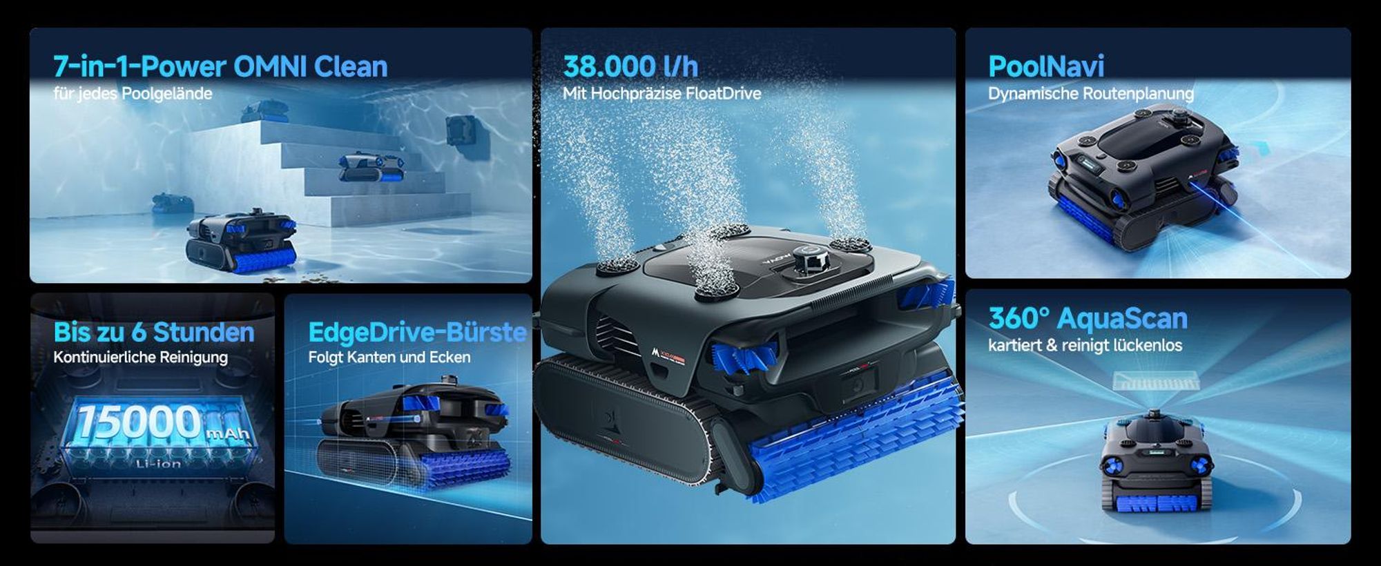 MOVA Rover X10 Roboter-Poolreiniger, 7-in-1 OMNI Clean, 38.000 l/h Saugkraft, KI-Navigation, AquaScan LDS, App-Steuerung