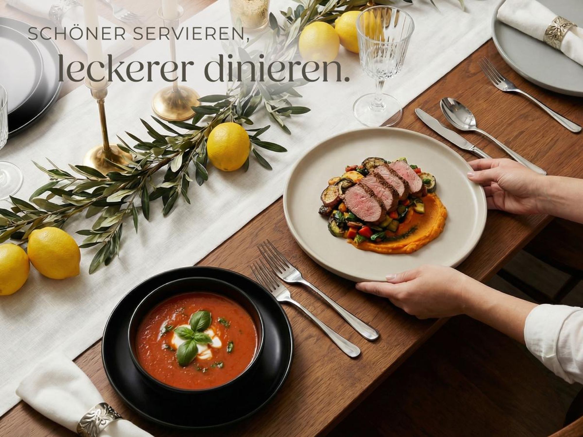 tectake® Tafelservice Una für 6 Personen ineinander stapelbar