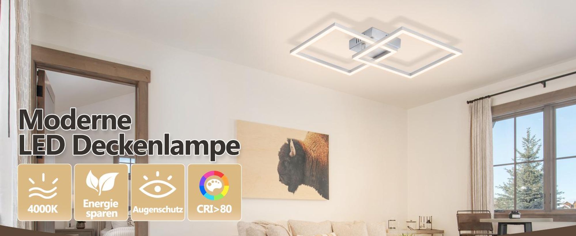 ZMH Deckenleuchten LED Deckenlampe Schlafzimmer 24W Silber Schlafzimmerlampe 4000K Neutralweiß Flurlampe Wohnzimmerlampe Eckig Deckenleuchte für Küche