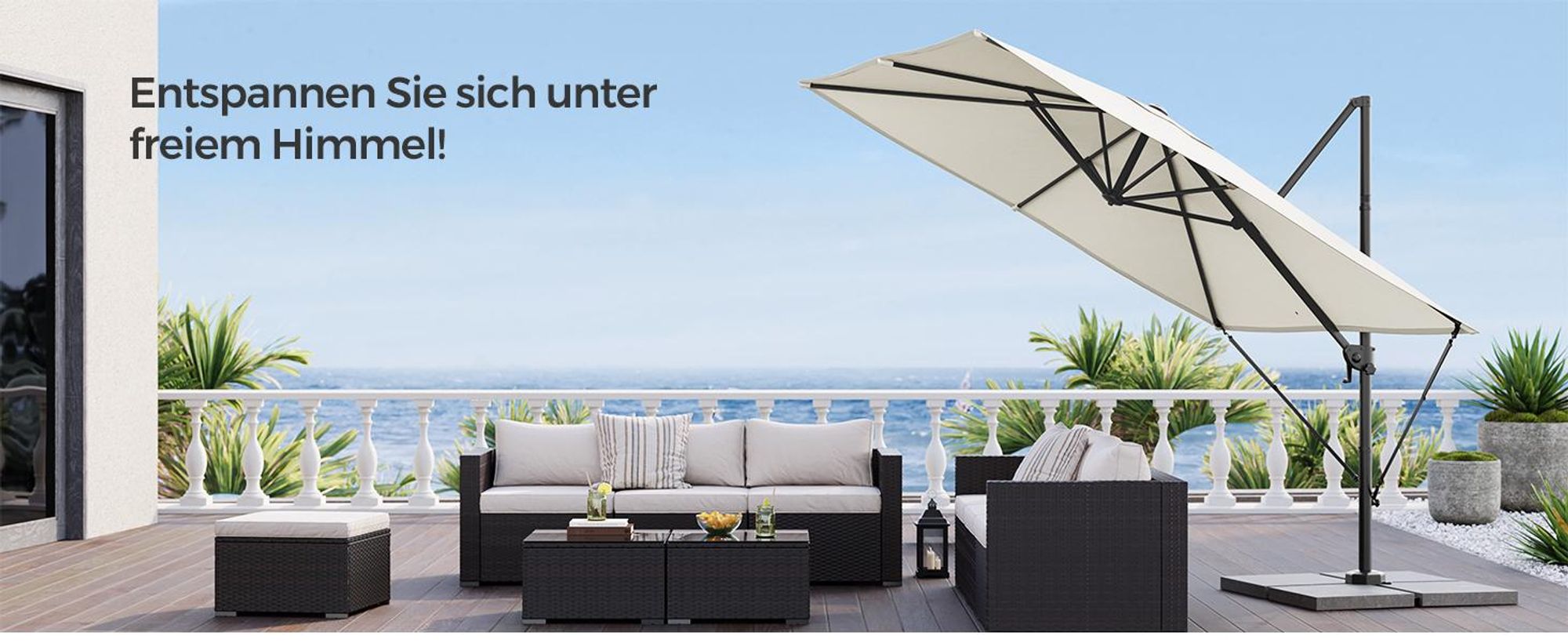 SONGMICS Sonnenschirm, 270 x 270 cm, UPF 50+, Gartenschirm, um 360° drehbar