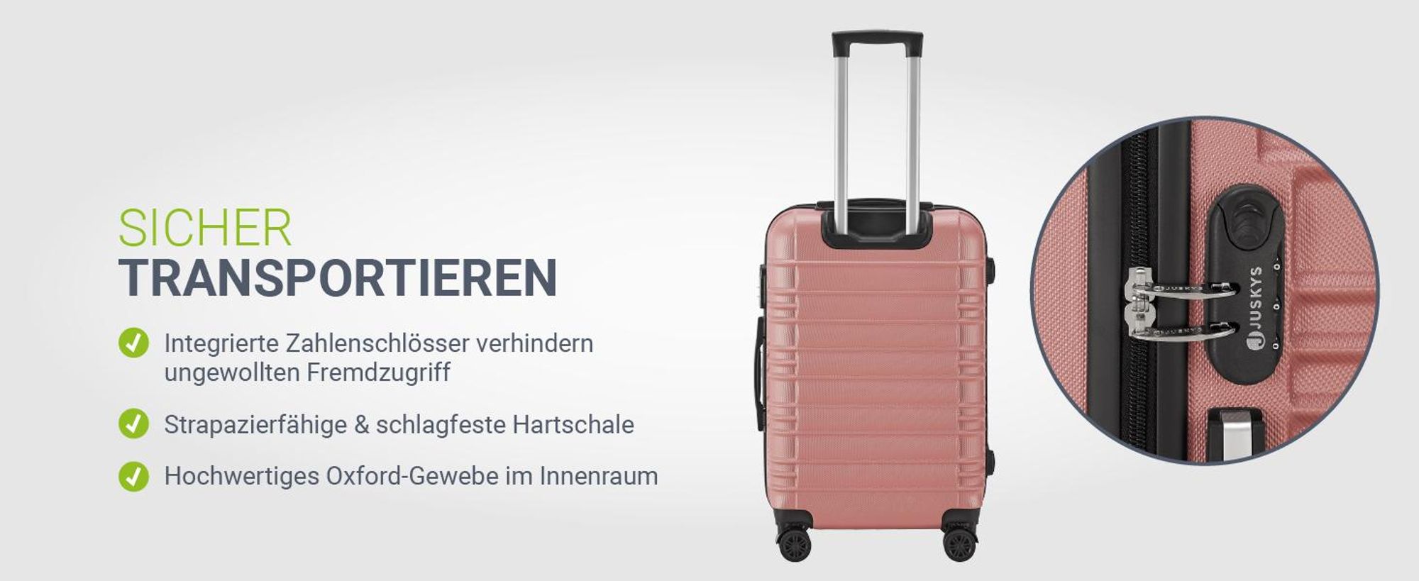 Juskys Hartschale Kofferset Reisekoffer 4 teilig - Zahlenschloss, geräuscharme 360° Rollen groß, Teleskopgriff, leicht - Koffer in Rosa