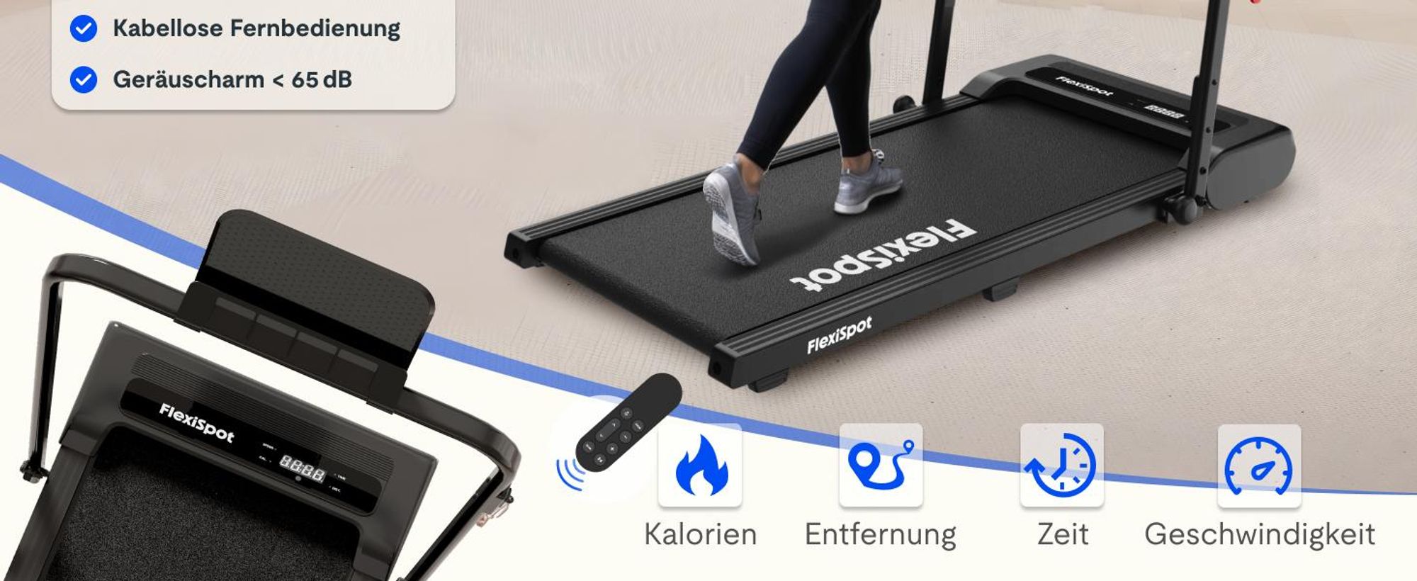 FLEXISPOT Laufband, 3 in 1 Walking Pad, 1-10 km/h, bis 140 KG belastbar, mit LED-Display, Fernbedienung, Schmiermitteln für Zuhause & Büro
