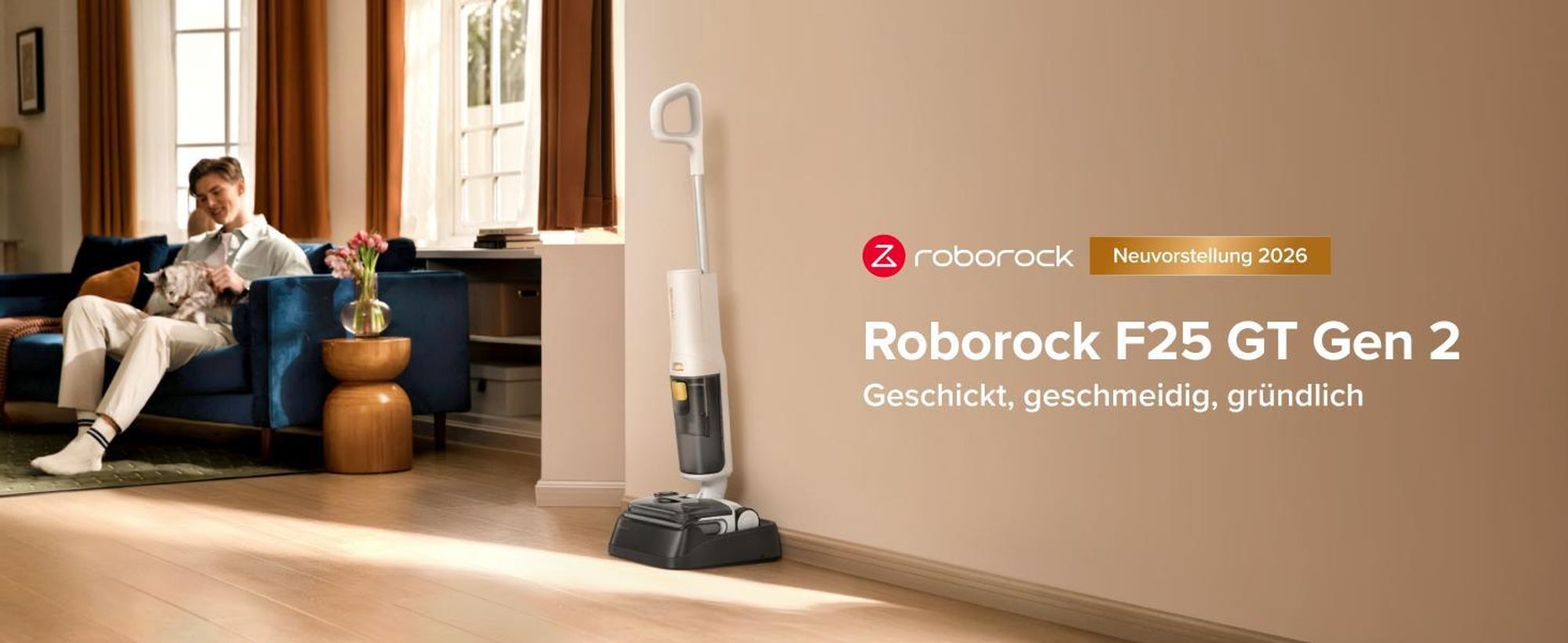 Roborock F25 GT Gen 2 Nass und Trockensauger, 20000 Pa, Jawscrapers Anti-Verwicklung, 90℃ Hochtemperatur-Selbstreinigung, 70°-Schwenkwinkel-Design