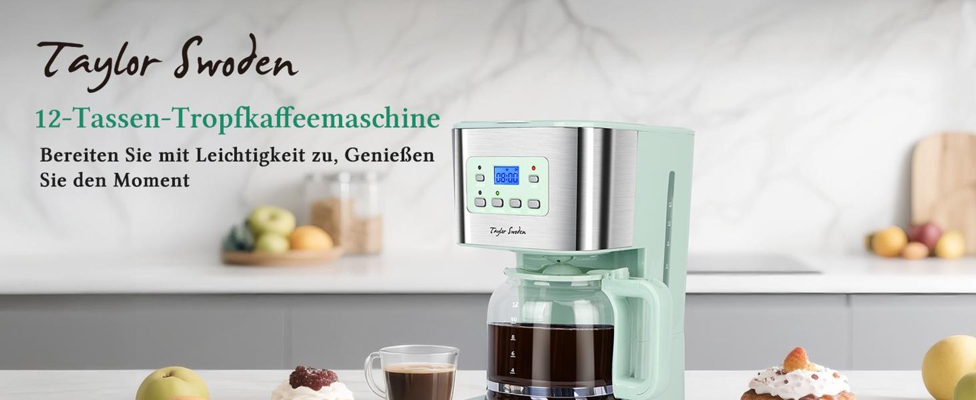 Aigostar - 950W Kaffeemaschine mit Timer,12 Tassen,Tropf-Stopp, Abschaltautomatik
