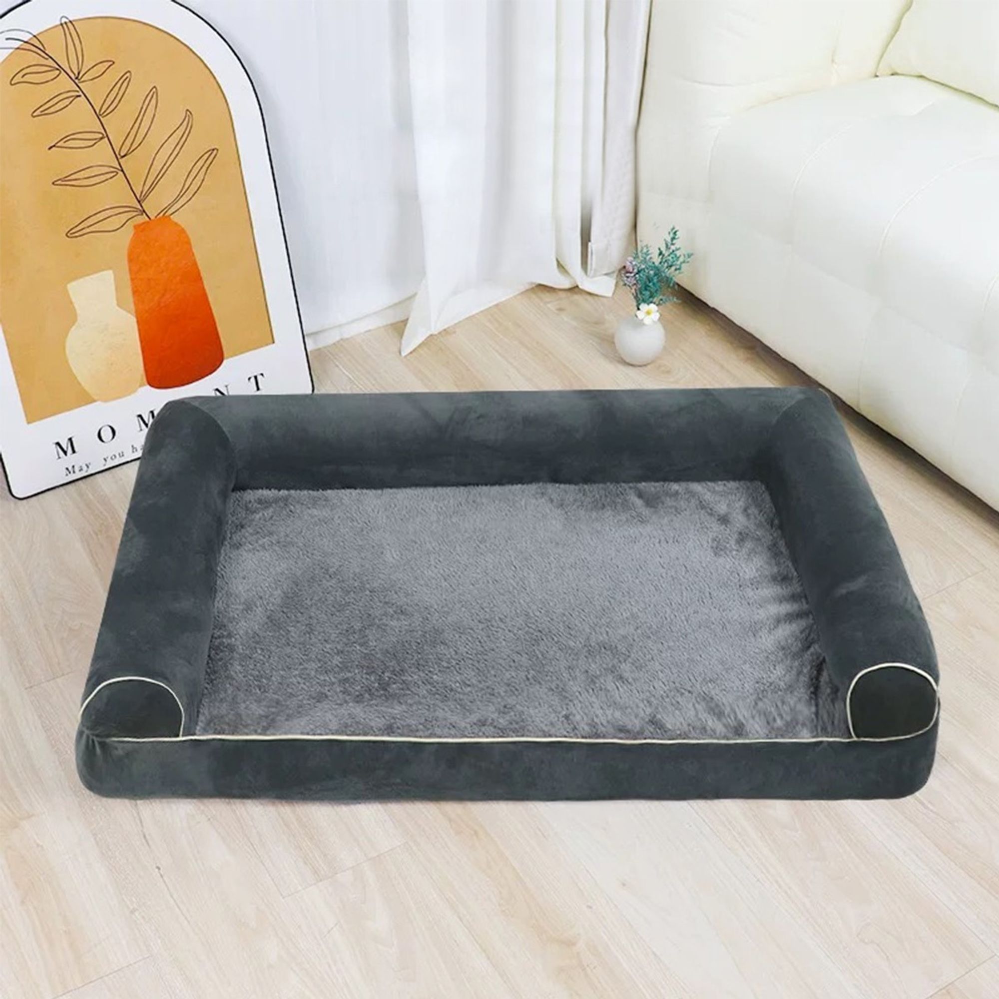 Hundebett orthopädisch, Hundesofa Hundekissen Hundekorb, waschbar & rutschfest & Bezug abnehmbar, L: 75x50x14cm
