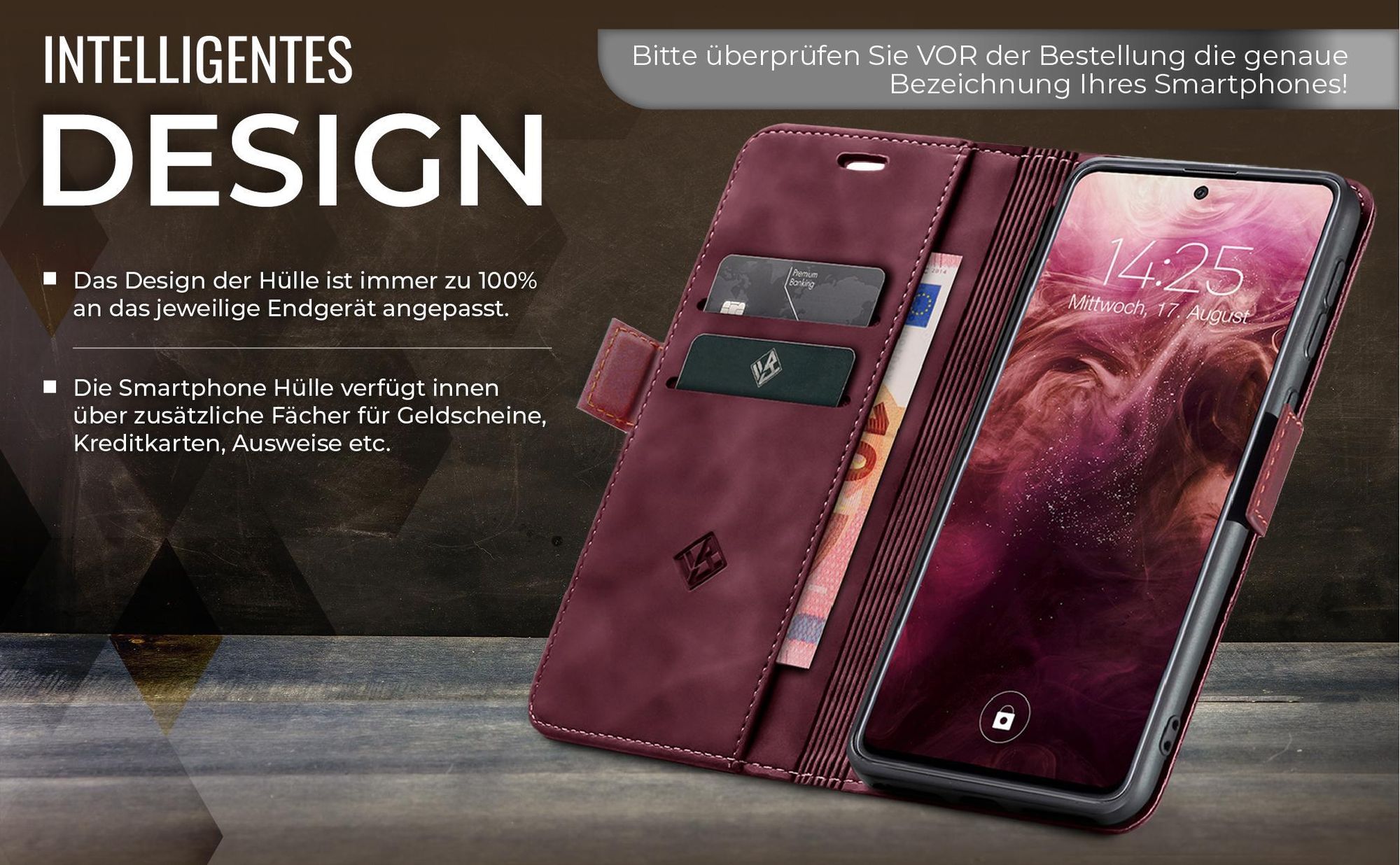 Edle Schutzhülle in Weinrot für Samsung Galaxy S21 Ultra 5G mit Kartenfächern und Geldfach