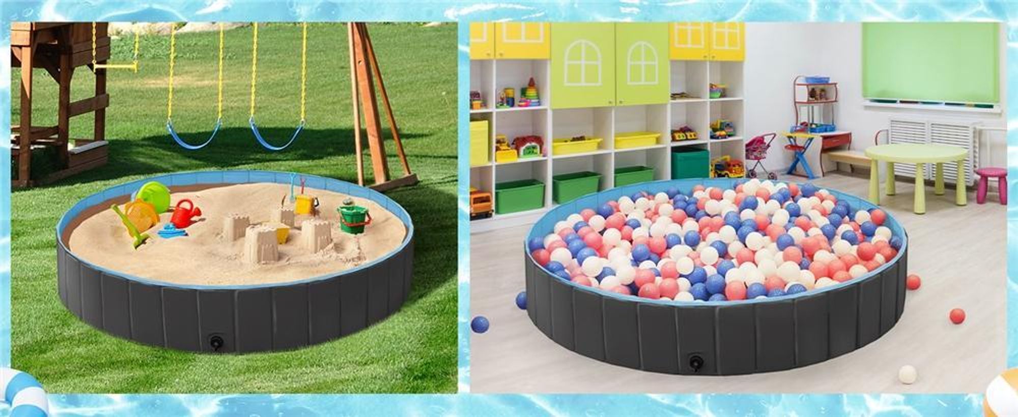 Yaheetech Faltbare Hundepool ⌀100 cm, Planschbecken für Hunde, mit Badebürste & 4 Flicken, Anti-Rutsch Hundebadewanne aus PVC, Schwarz