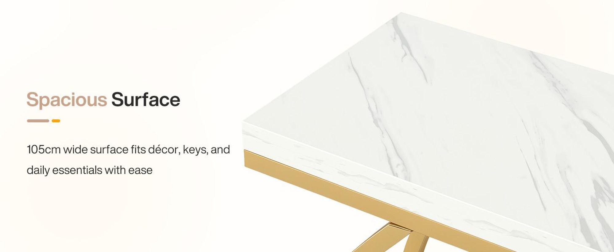 Tribesigns Konsolentisch, 105 cm schmaler Eingangstisch mit Ablagefächern und Marmorimitatplatte, 5-stufige Sofatische mit gebogenem Metallrahmen