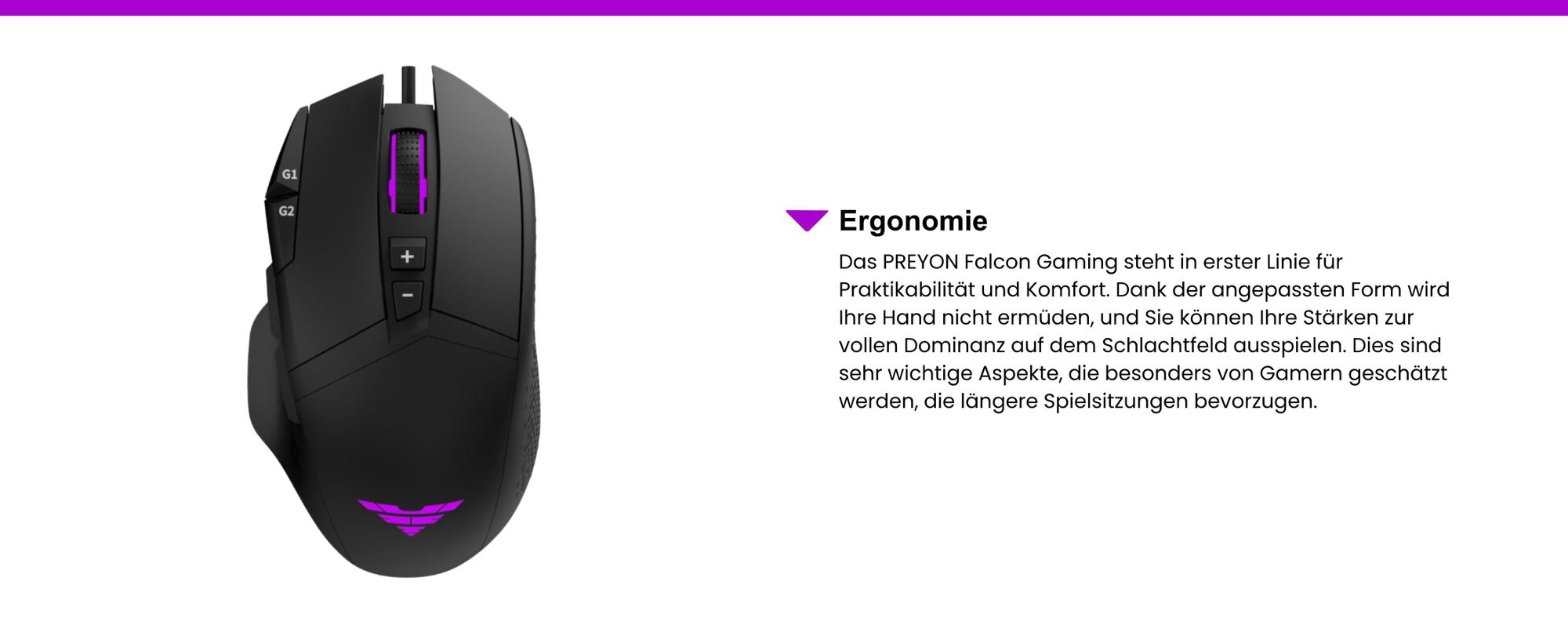 PREYON Falcon Gaming Spielmaus Robuste Gaming-Maus - Sensoren Pixart PAW 3327 - Schwindelerregende 12400 DPI - RGB Beleuchtung - Schalter Omron 20M - Software - Gummigriffe