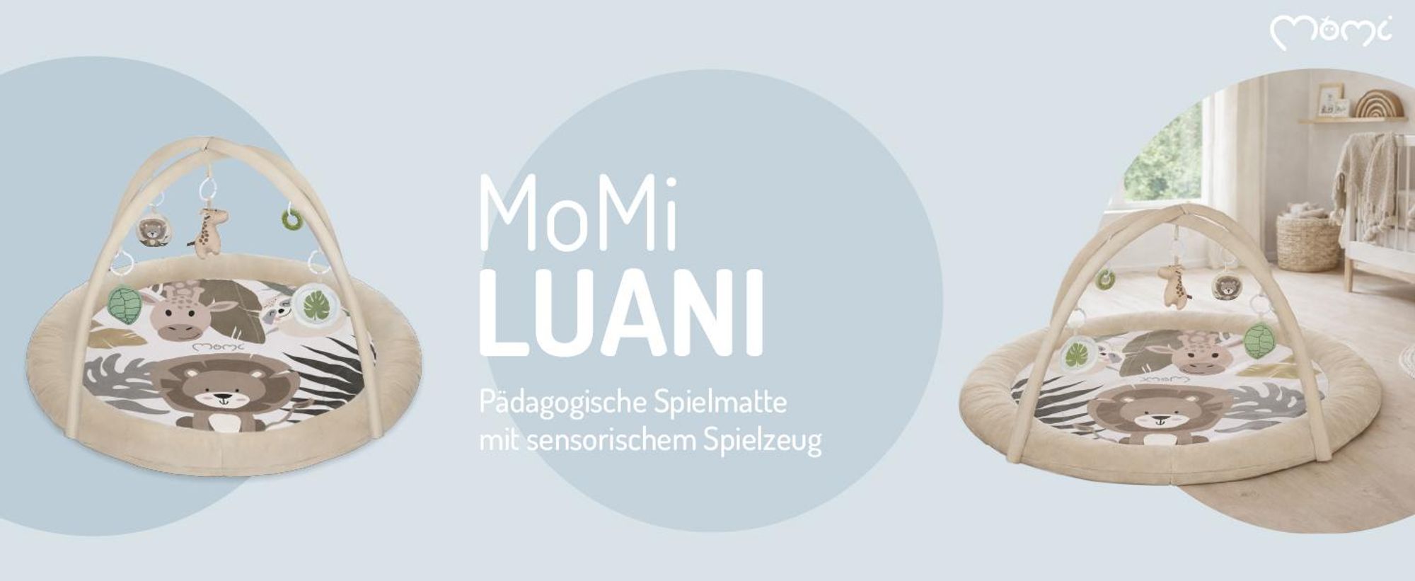 MoMi LUANI - Baby Spieldecke mit Spielbogen - Plüsch - Spiegel - Rassel - Beißring - 0+ Monate