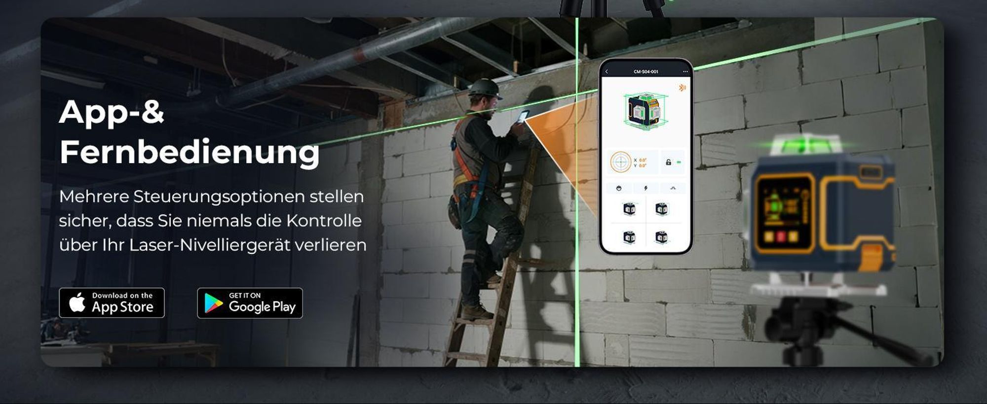 CIGMAN CM-S04 Kreuzlinienlaser 4x360° Grün mit App & LCD-Display