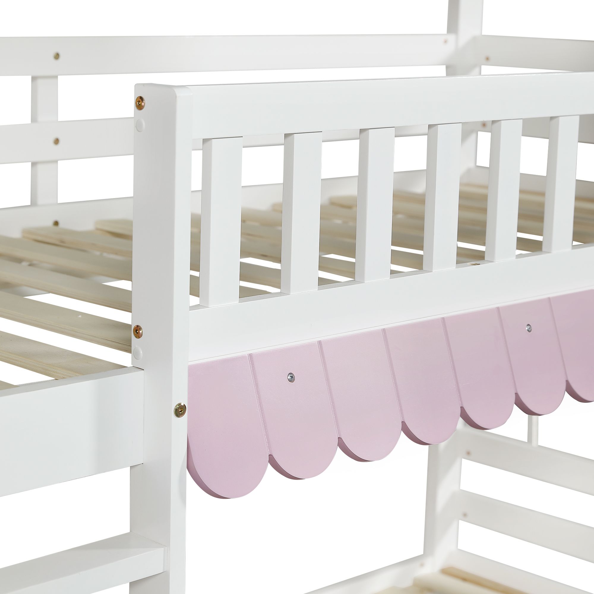 Flieks Etagenbett 90x200cm mit 2 Schubladen & Bettvorhang, Kinderbett Hausbett mit Regal, Hochbett mit Lattenrost und Leiter, Stockbett Holzbett, Weiß