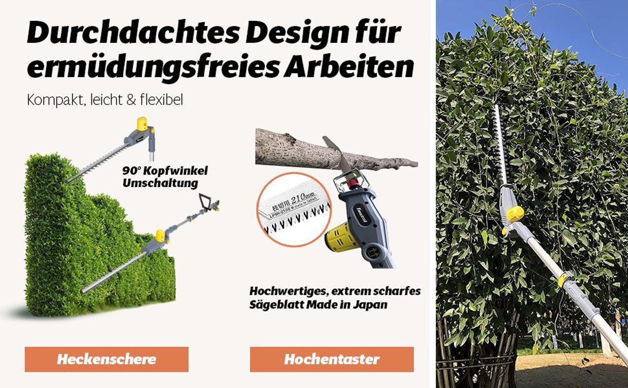 FANZTOOL 20V Li-Ion Akku 2-in-1 Hochentaster/teleskop Heckenschere mit 2Ah Akku & Ladegerät, Reichweite bis 5 m, 17 cm Schnittstärke, leichtes Gewicht 3,5 Kg