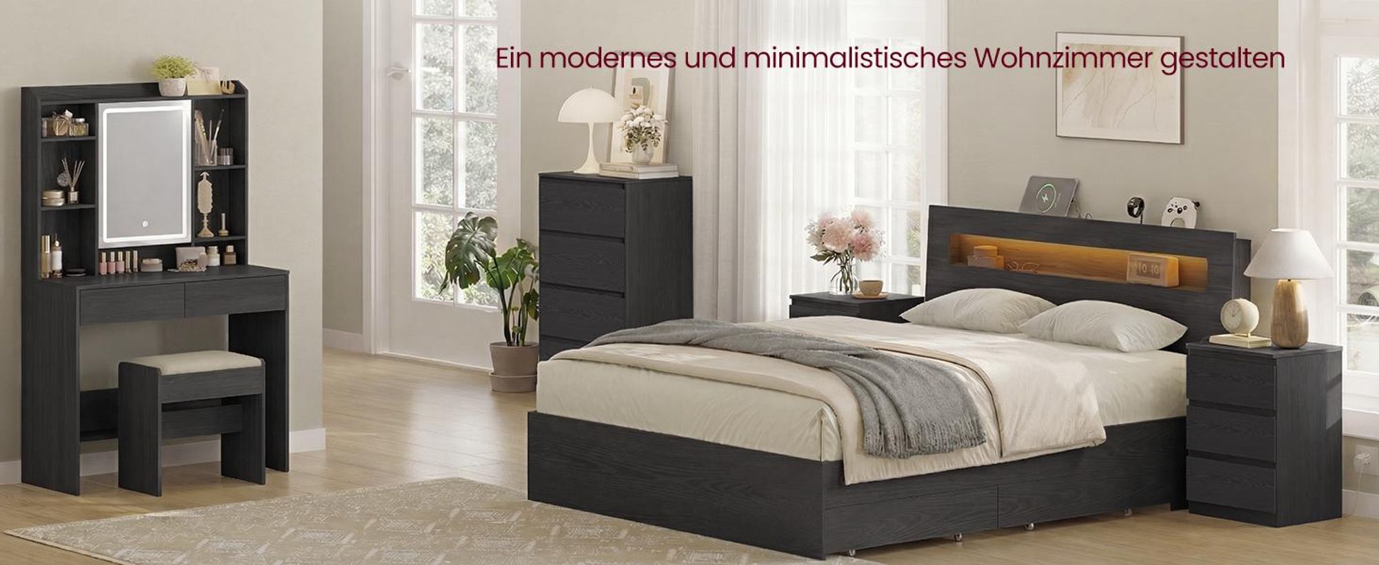 VASAGLE Kommode, Aufbewahrungsschrank, mit 4 Schubladen, für Schlafzimmer, 40 x 60 x 97,4 cm, modern, schwarz