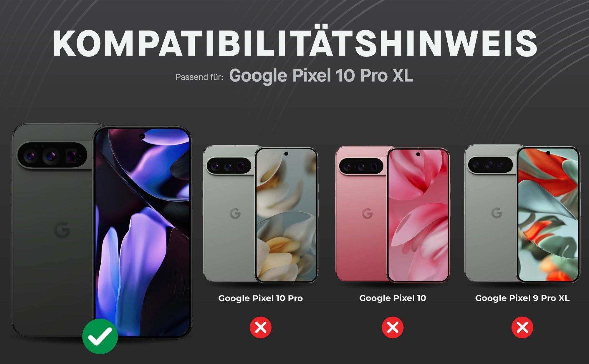 Kompatibilitätshinweise Displayglas für Google Pixel 10 Pro XL