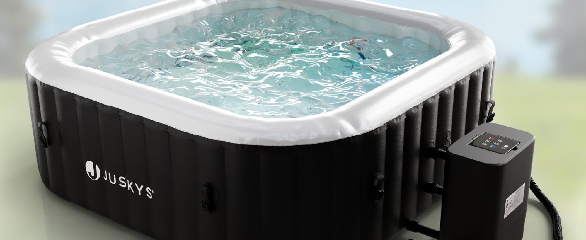 Juskys® Whirlpool SpaLuxe Schwarz/Weiß - 3000W 130 Düsen aufblasbar 185x185x65 cm