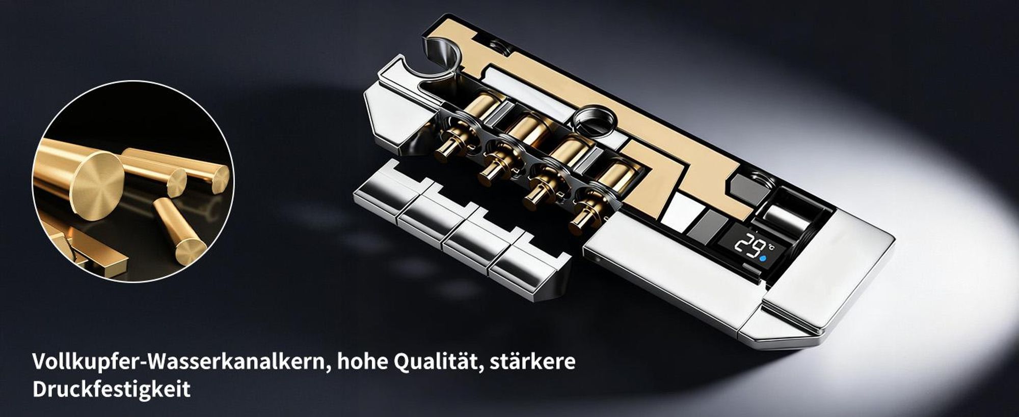 Homelody Duschsystem Messing Chrom, 4 Wasserausgabe Modi, Duscharmatur Komplettset, Duschset Digitale Temperaturanzeige mit Atmosphärenlicht