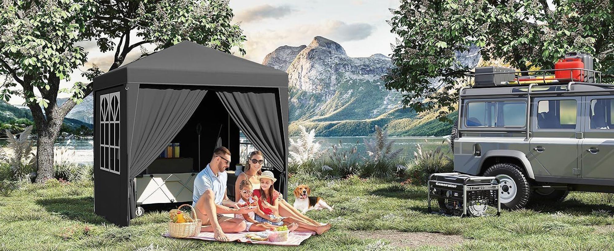 WOLTU Pavillon 2x2 m, mit 4 Seitenwänden, Partyzelt wasserabweisend UV-Schutz 50+, Anthrazit, Anthrazit