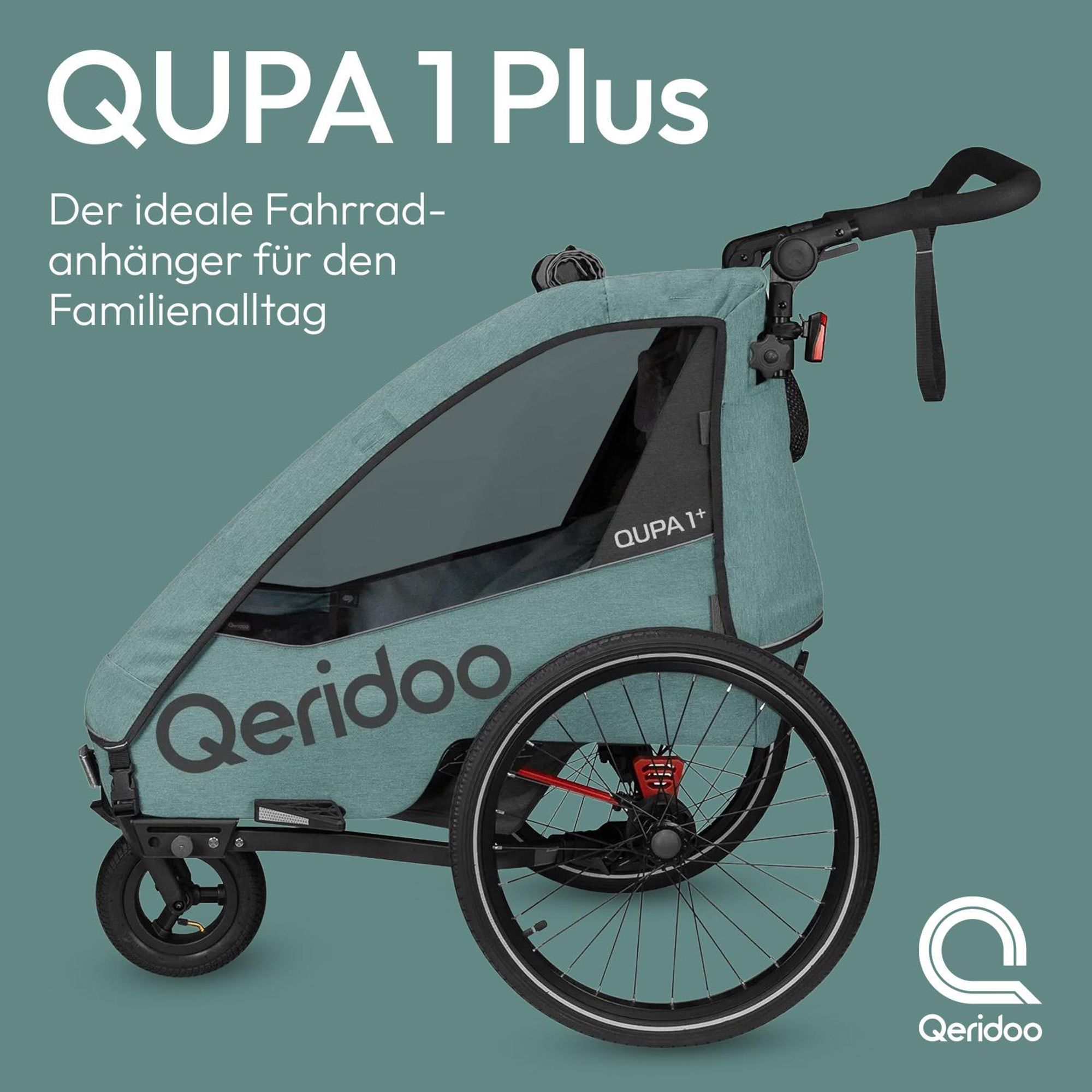Qeridoo QUPA Plus 1 - Kinderfahrradanhänger für 1 Kind, Farbe: Mineral Blue