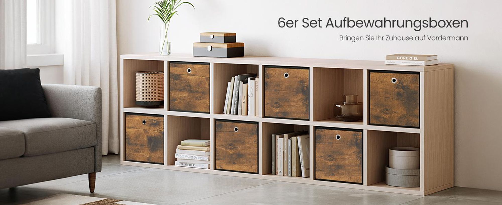 Aufbewahrungsbox, 6er Set, Ordnungsboxen, Vliesstoff, Faltbox, 33 x 33 x 33 cm, Stoffbox, für Würfelregal, Organizer für Kleidung