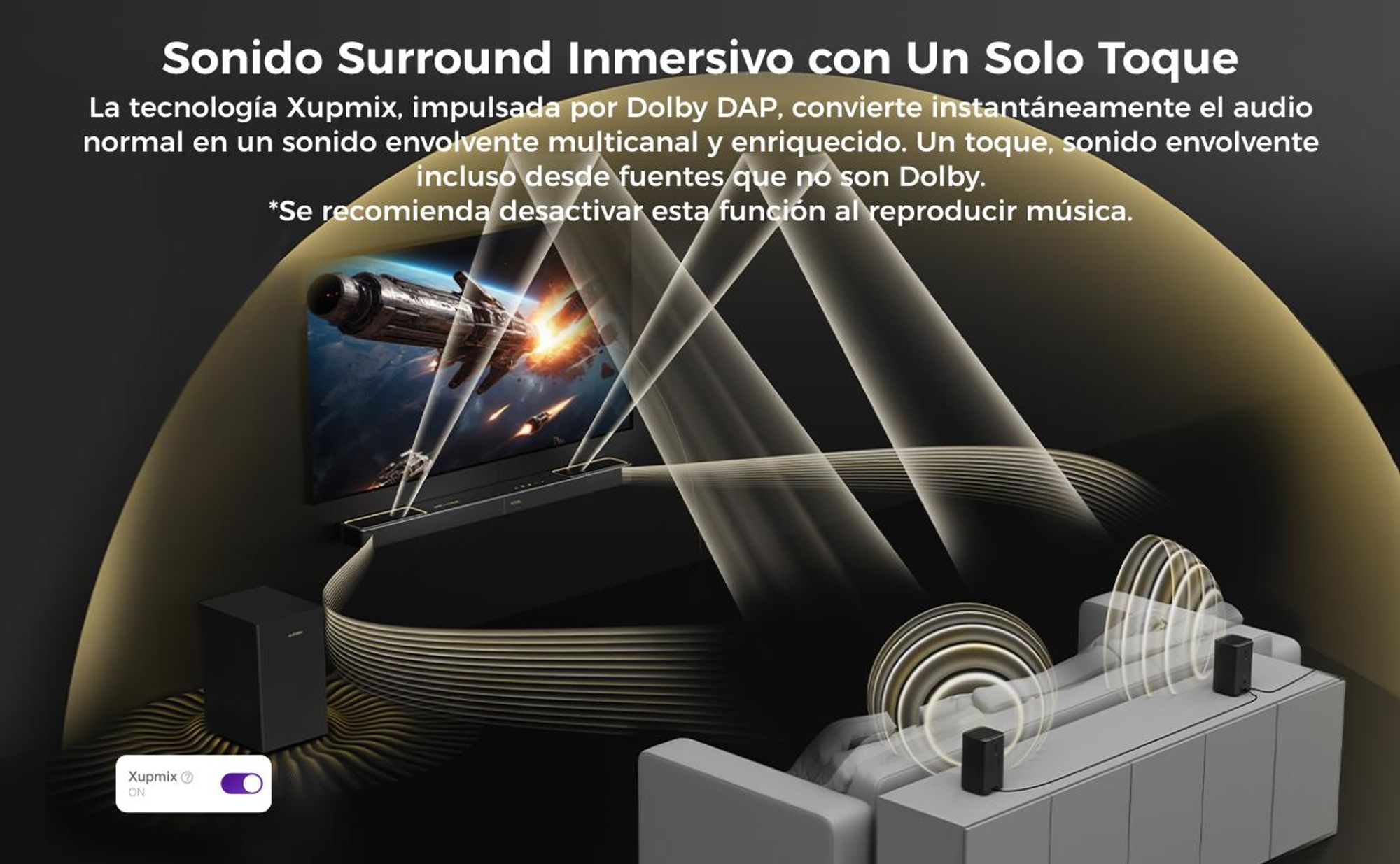Barra de sonido ULTIMEA Skywave F40 Boom con Dolby Atmos, audio envolvente 360° SurroundX con canales superiores, 460W