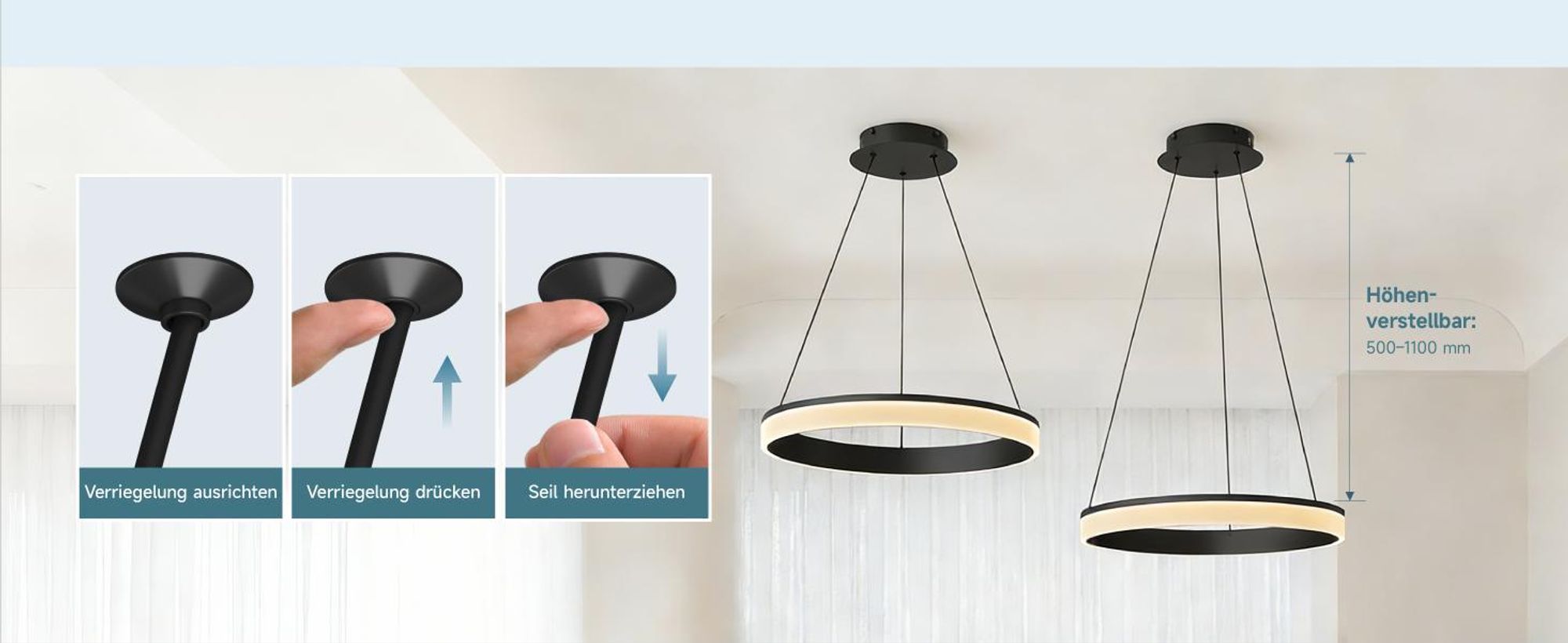 doporro Moderne LED Pendelleuchte – 60cm Dimmbare Esszimmerlampe hängend mit App & Fernbedienung, 3000–6000K, CRI≥95, höhenverstellbar Gold Luvina02