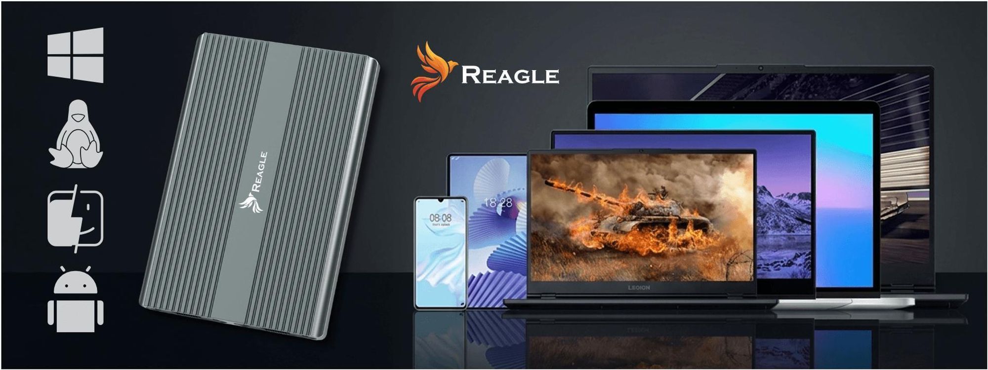 Reagle NVMe M.2 SSD Gehäuse Dual USB-C 3.2 10Gbps PCIe Adapter für 2x M2 SSD Aluminium Tool-Free kompatibel Windows Mac Linux
