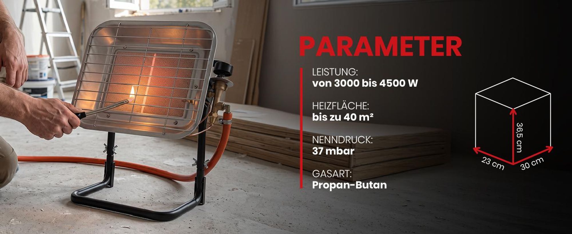 Gasheizstrahler Gazcamp Strahlende Flaschenhalter MalTec STEHEND 4,5kW Sunshine Camping inkl. Gasschlauch Gasdruckregler