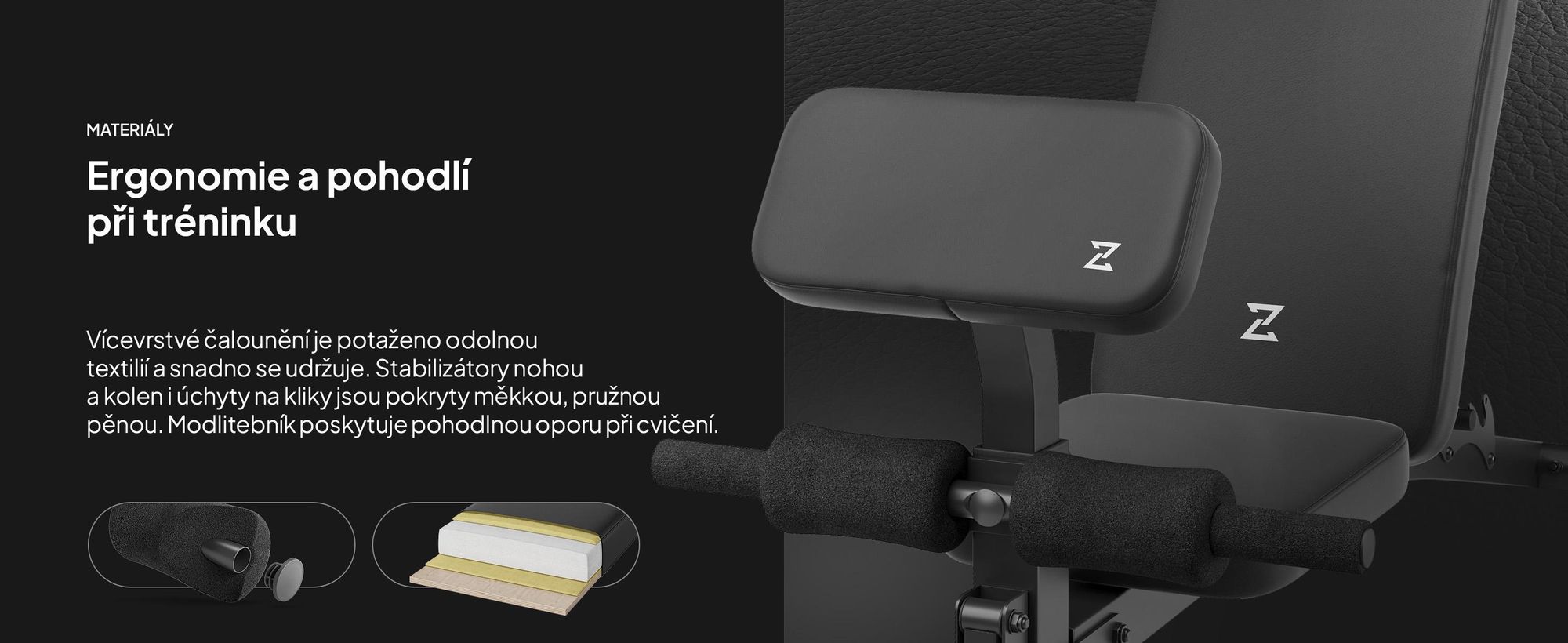 Multifunkční tréninková lavice Zipro Volume s posilovačem nohou a bicepsovými svaly pro trénink celého těla, nastavitelná lavice, černá, nosnost 230 kg