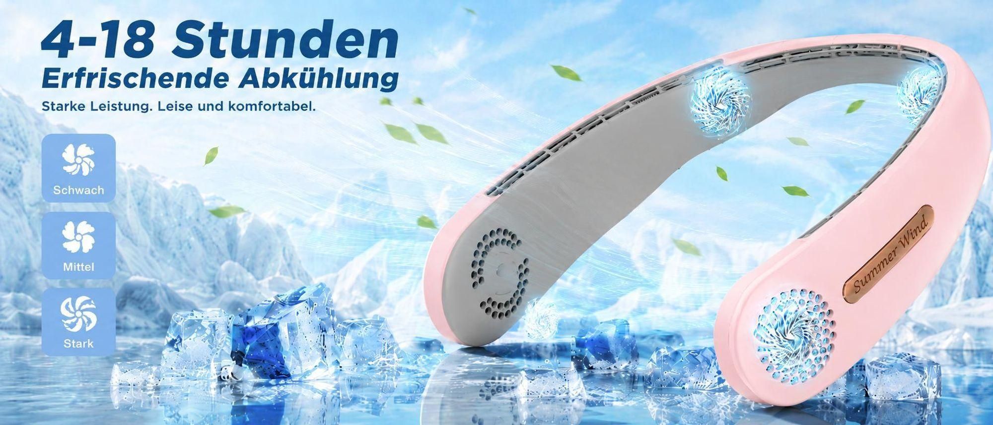 4000mAh Tragbar Nackenventilator 360° Hals Ventilator USB Halsventilator,Wiederaufladbare Ventilator Rosa