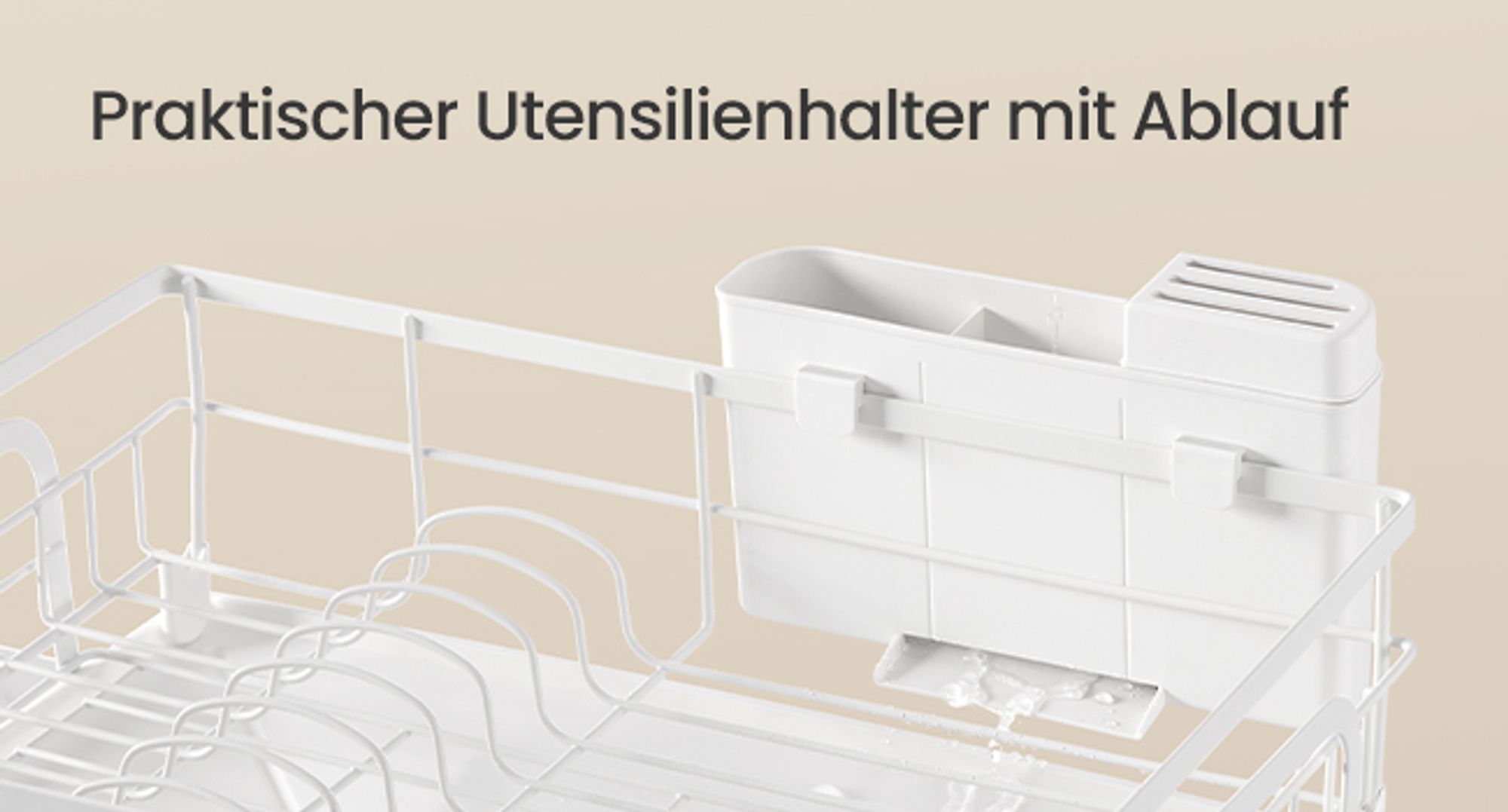 Abtropfgestell Geschirr, ausziehbarer Geschirr-Abtropfständer, drehbarer und ausziehbarer Ablauf, Silikonmatte, (31-56) x 42 x 20 cm, weiß-grau
