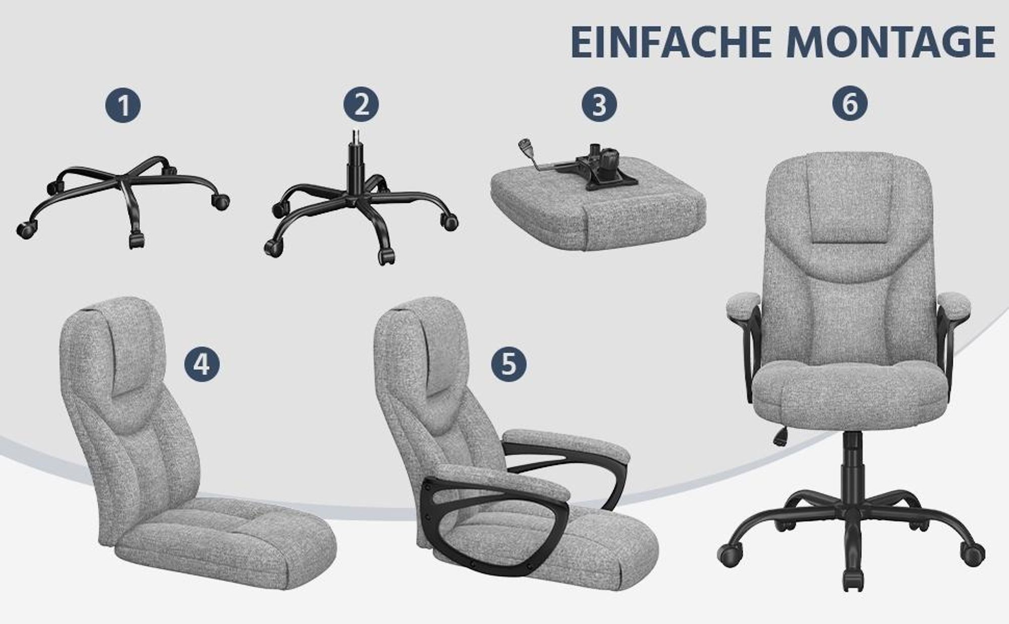Yaheetech Bürostuhl Computerstuhl, ergonomischer Drehstuhl, bis 136 kg, höhenverstellbar, Wippfunktion, Grau