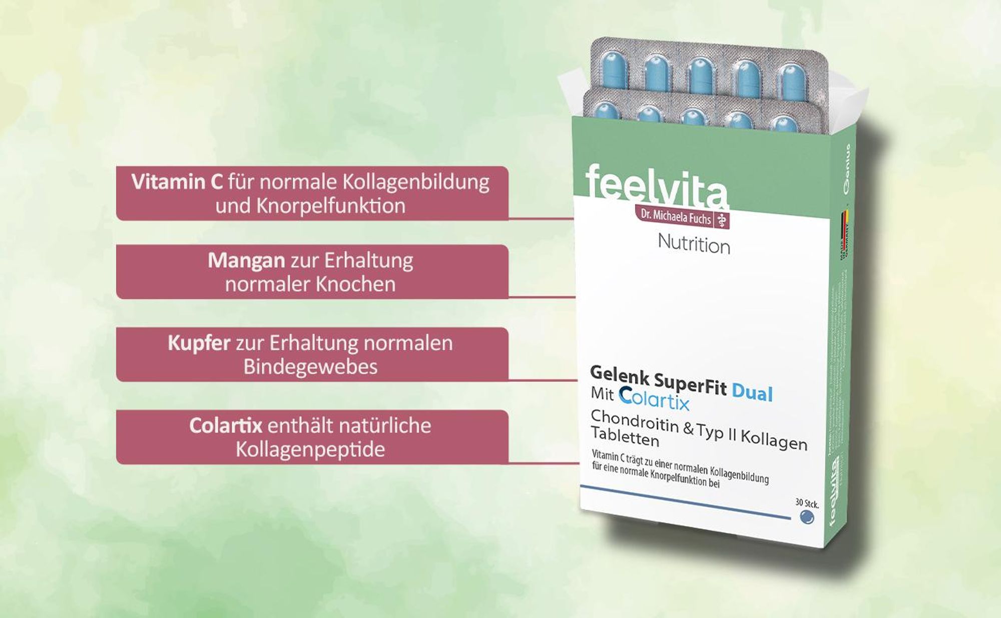 Genius Feelvita Nutrition Gelenk SuperFit Dual hochdosiert für normale Knochen Knorpel und Bindegewebe sowie der normalen Kollagenbildung 90 Tabletten