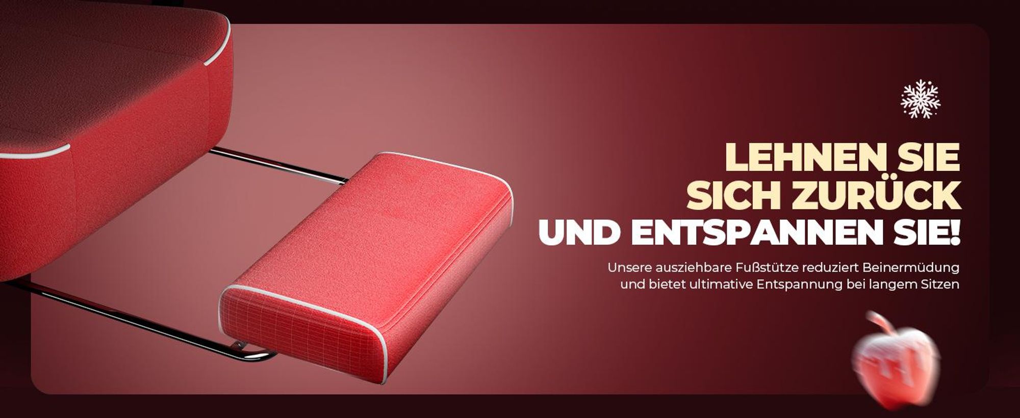 GTPLAYER Gaming Stuhl Weihnachtsmotiv, Gaming Chair mit Fußstütze, extra breite Sitzfläche, mit Federkissen & synchronisierter Armlehne Samt rot