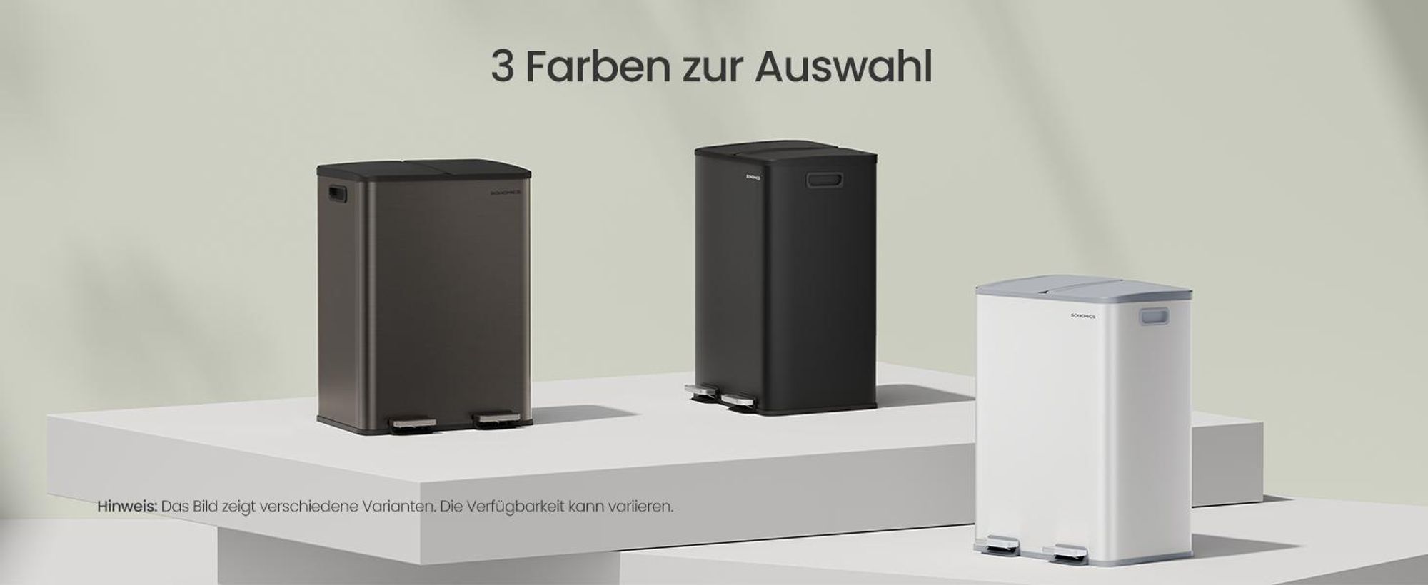 Mülleimer Küche, 2 x 30 Liter, 2 Fächer, Abfalleimer, Tretmülleimer, Softclose-Deckel, Stahl, mattweiß