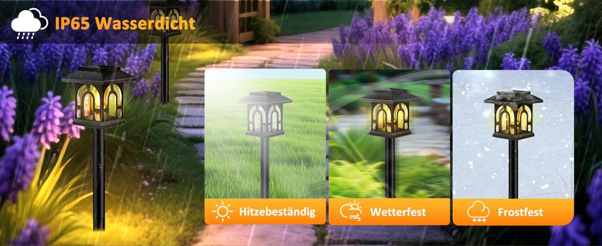 Solarlampen, Solarleuchten, Gartenleuchten, 4 Stück Solar Laterne, Garten Beleuchtung, IP65 Wasserdicht, für Außen Terrasse Rasen Hof Balkon Deko