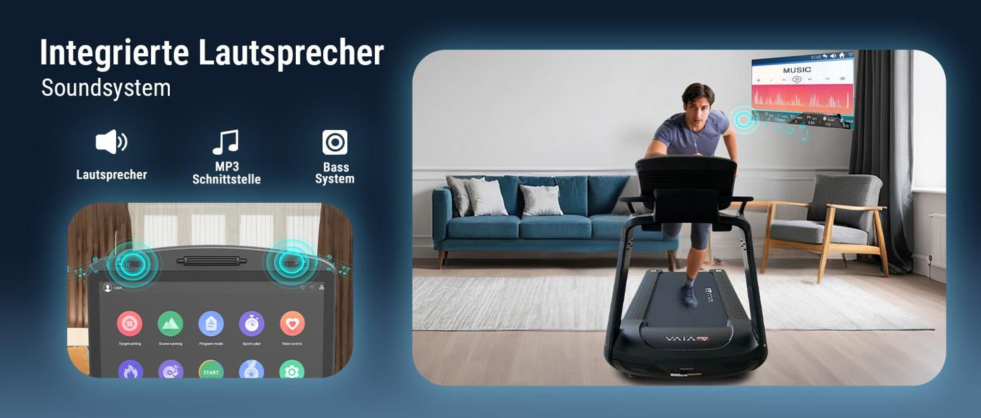 AsVIVA T22 Studio Pro Laufband, 23,5" Touchscreen, 9 PS Motor, 21% Steigung, 8-Zonen Dämpfung