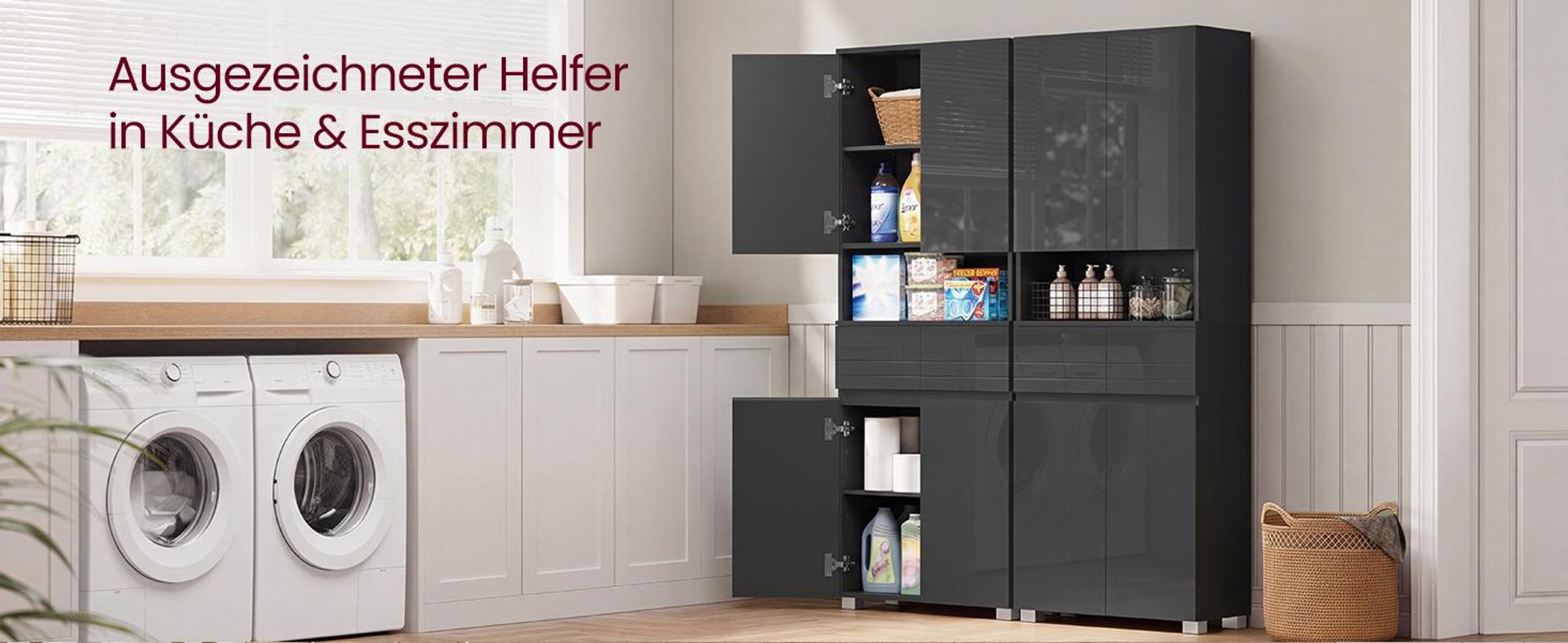 VASAGLE Hochschrank mit Schublade, verstellbaren Ablagen, Badschrank für Badezimmer, offenes Fach, 170 cm, schwarz